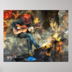 Guitar Player in Cowboy Hat Poster