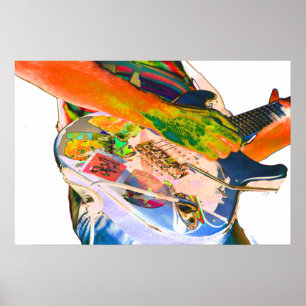 Guitar player,  psychadelic colours music design poster