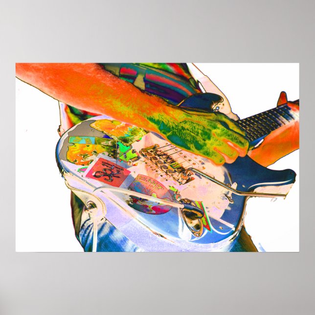 Guitar player,  psychadelic colours music design poster (Front)