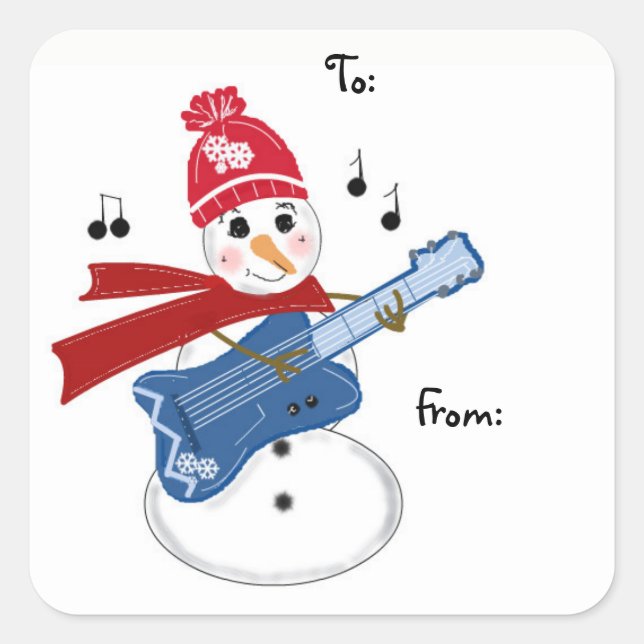 Guitar Player Snowman Square Sticker (Front)