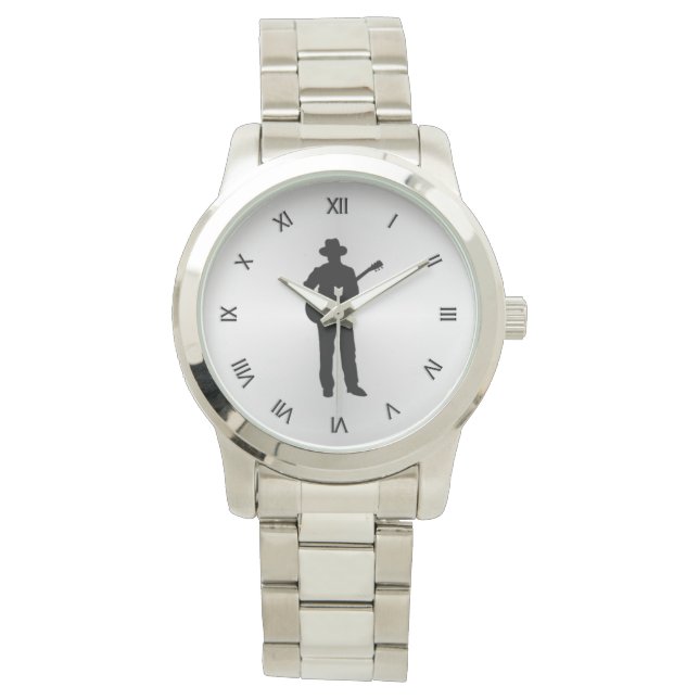 Guitar Player with Black Roman Numerals Watch (Front)
