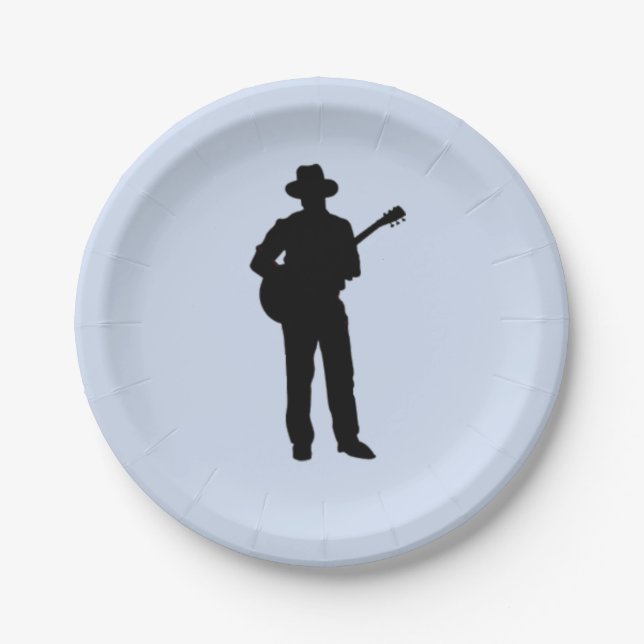 Guitar Player with Hat Paper Plate (Front)