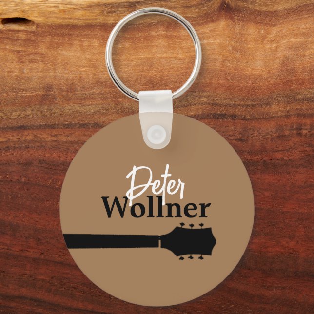 Guitar Player's Name Light Brown  Keychain (Front)