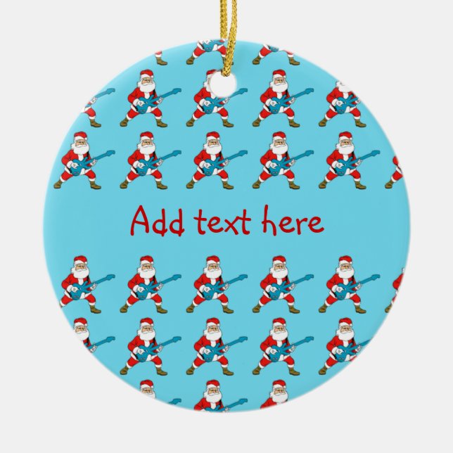 Guitar Playing Santa Claus Ceramic Ornament (Front)