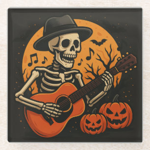 Guitar-Playing Skull Halloween Coaster