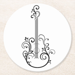 Guitar Print Round Paper Coaster