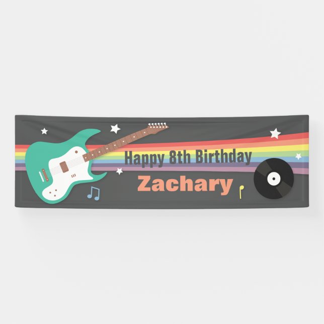 Guitar Rainbow Rockstar Birthday Party Banner (Horizontal)