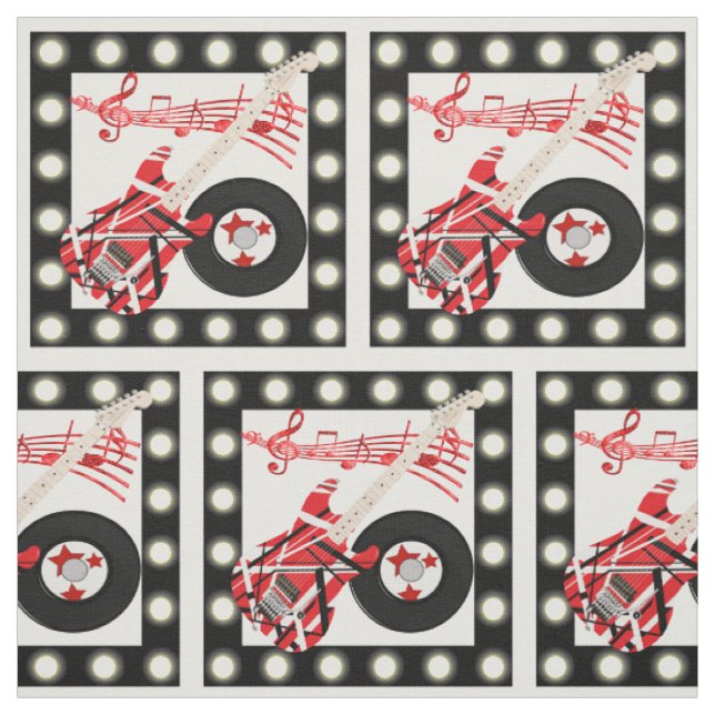 Guitar Record and Music Notes With Light Border Fabric (Swatch)