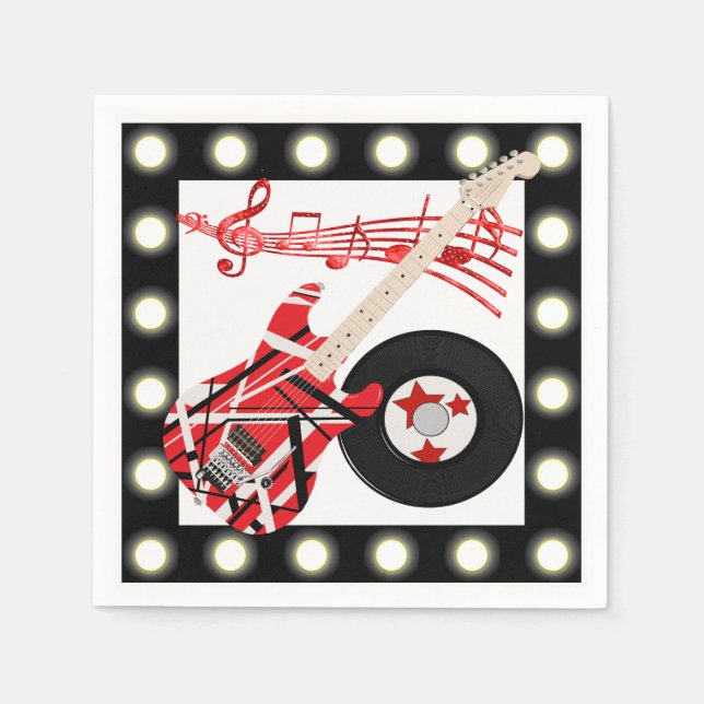 Guitar Record and Music Notes With Light Border Napkin (Front)