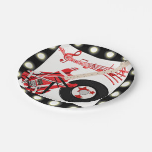 Guitar Record and Music Notes With Light Border Paper Plate
