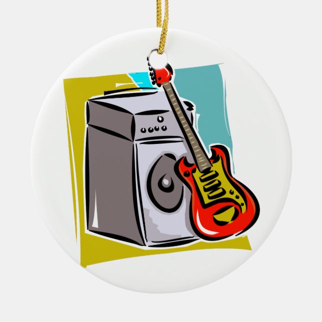 Guitar Red Leaning on Amp Graphic Ceramic Ornament (Front)
