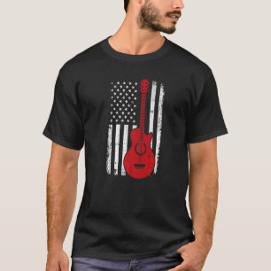 Guitar Red White American Flag Patriotic 4th Of Ju T-Shirt