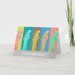 Guitar retro pastel modern music birthday card