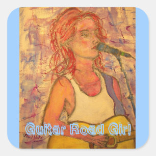 Guitar Road Girl Square Sticker