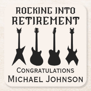 Guitar Rock 'n' Roll Retirement Party Square Paper Coaster