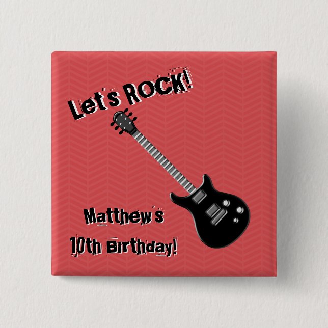 Guitar Rock Star 2 Inch Square Button (Front)