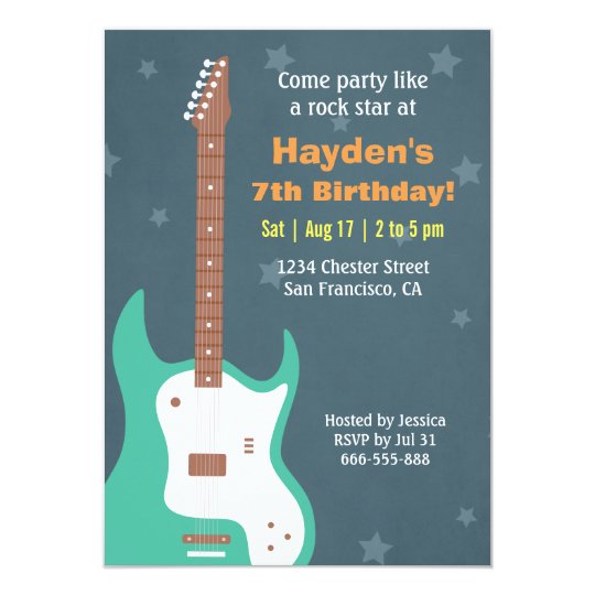 Guitar Rock Star Boys Birthday Party Invitations