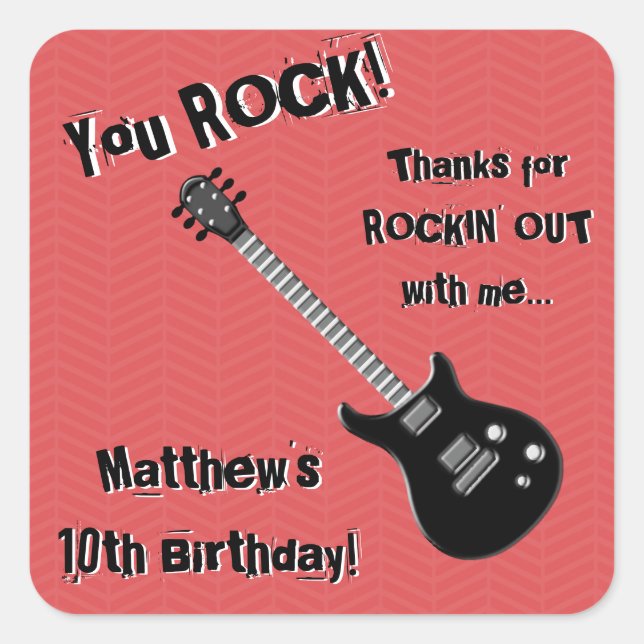 Guitar Rock Star Square Sticker (Front)