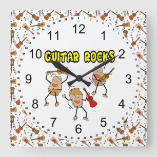 Guitar Rocks Square Wall Clock