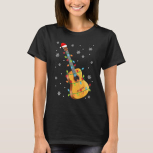 Guitar Santa Hat Christmas Lights Funny Music Love T-Shirt