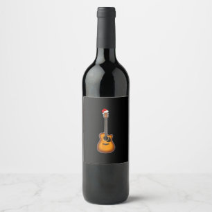 Guitar Santa Hat Christmas Pajama Decorations Wine Label