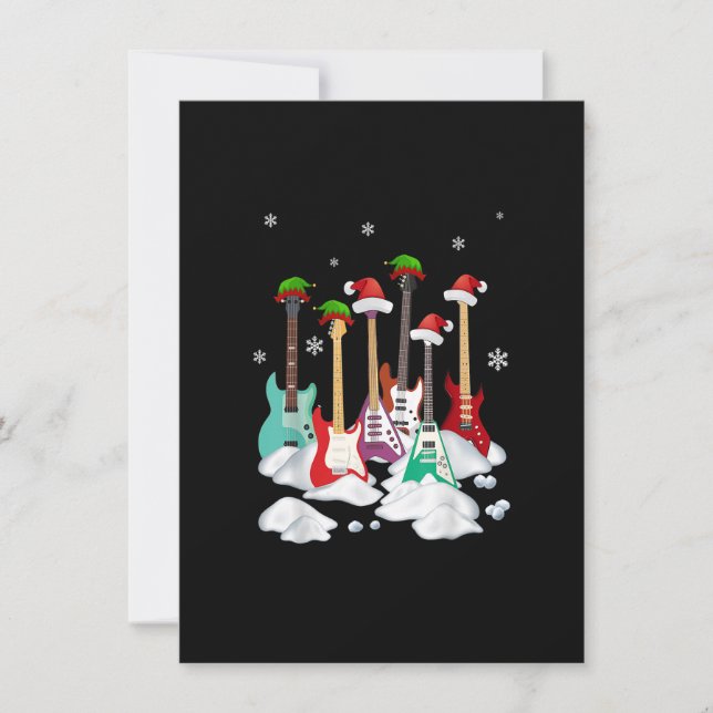 Guitar Santa Hat Christmas Tree Funny Music Loves  Invitation (Front)