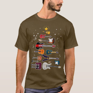 Guitar Santa Hat Christmas Tree Funny Music Loves  T-Shirt