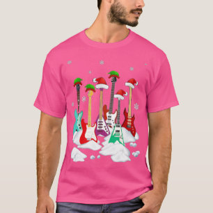 Guitar Santa Hat Christmas Tree Funny Music Loves  T-Shirt