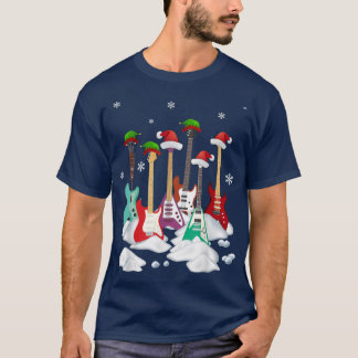 Guitar Santa Hat Christmas Tree Funny Music Loves  T-Shirt