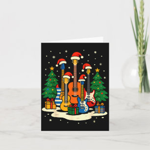 Guitar Santa Hat Christmas Tree Light Funny Music Card