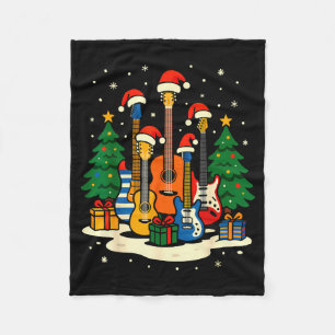 Guitar Santa Hat Christmas Tree Light Funny Music  Fleece Blanket