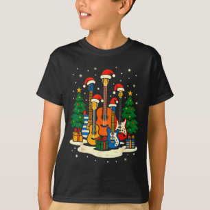 Guitar Santa Hat Christmas Tree Light Funny Music  T-Shirt