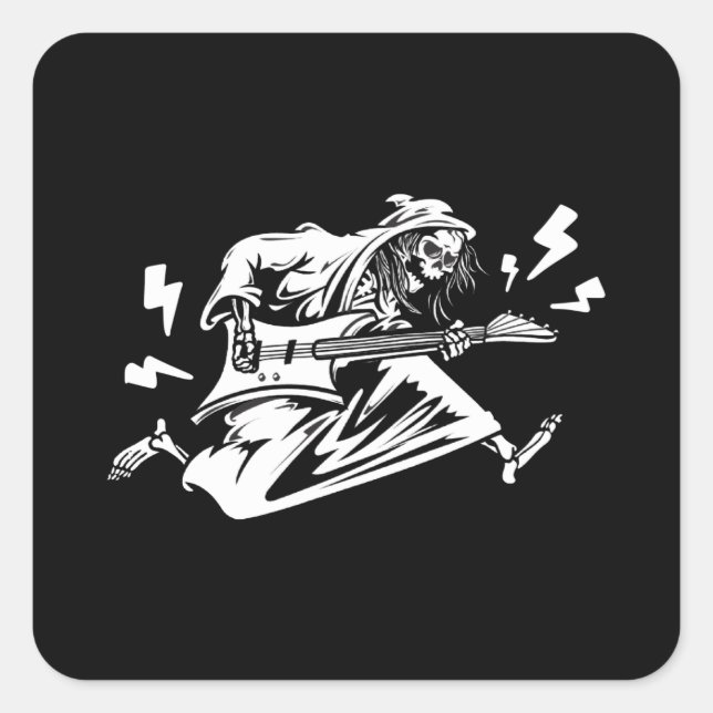 Guitar Shirt, Guitar Player Skeleton Square Square Sticker (Front)