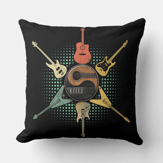 Guitar Shirt. Retro Style, Gift For Guitarist Throw Pillow (Front)