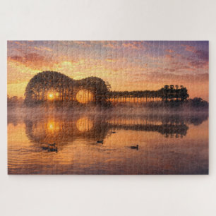 Guitar Silhouette of Trees with Ducks  Jigsaw Puzzle