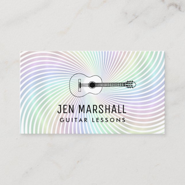 guitar silhouette on rainbow swirl business card (Front)