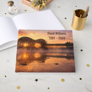 Guitar Silhouette Trees with Ducks on Sunrise Lake Guest Book