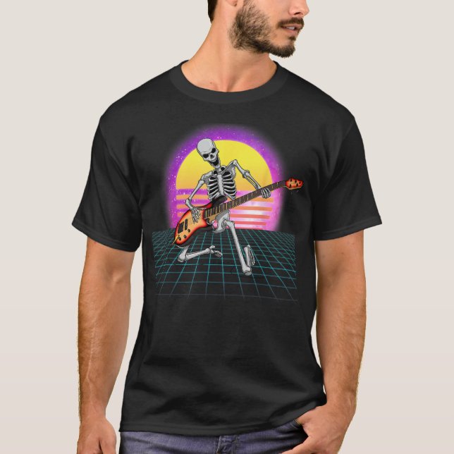 Guitar Skeleton Guitarist Vaporwave Rock And Roll  T-Shirt (Front)