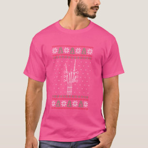 Guitar skeleton hand devil horns ugly Christmas sw T-Shirt