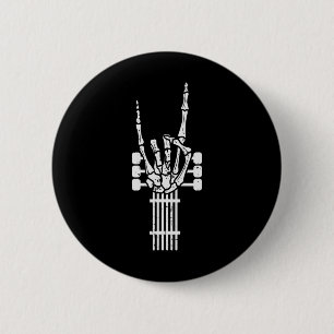 Guitar Skeleton Rock N Roll Rocker Sign Punk Hallo 2 Inch Round Button