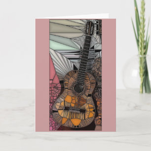 Guitar Stained Glass Greeting Card
