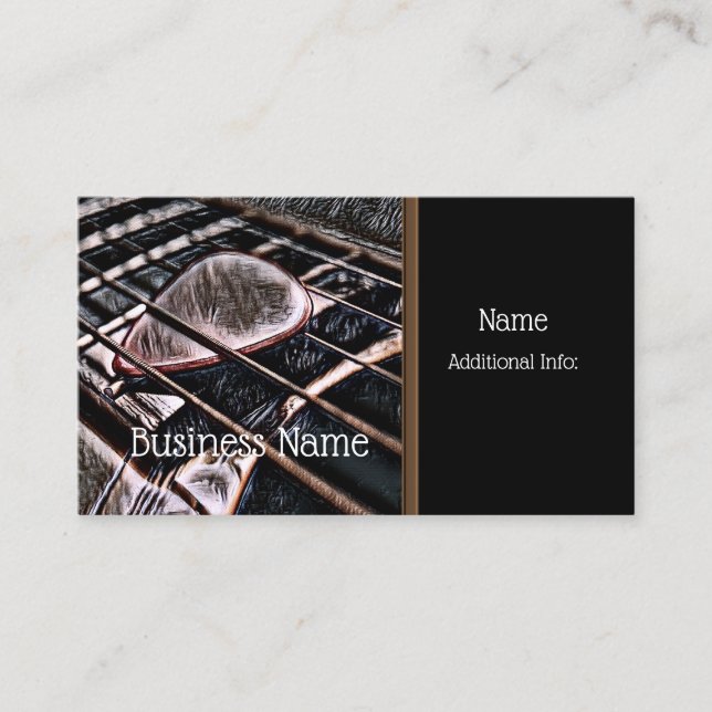 Guitar Strings In Leather Business Card 3 (Front)