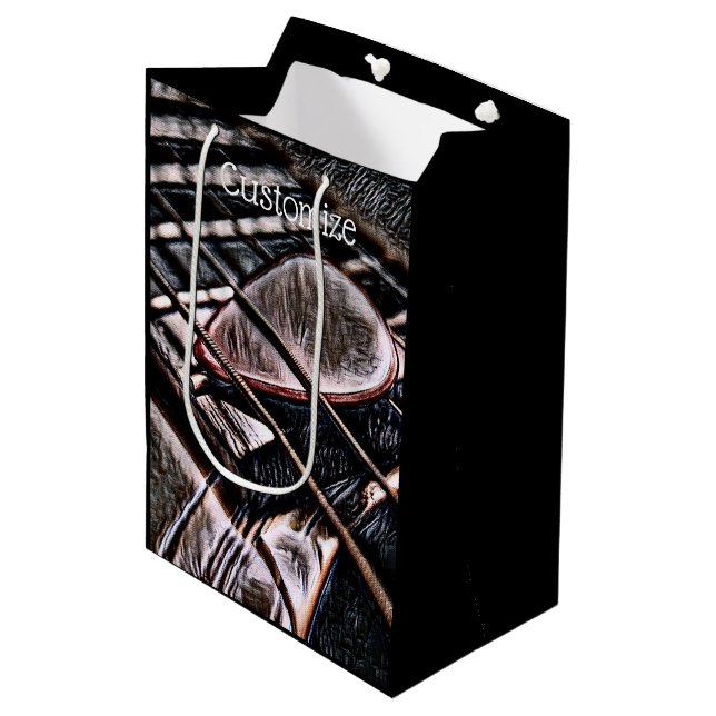 Guitar Strings In Leather Medium Gift Bag (Front Angled)