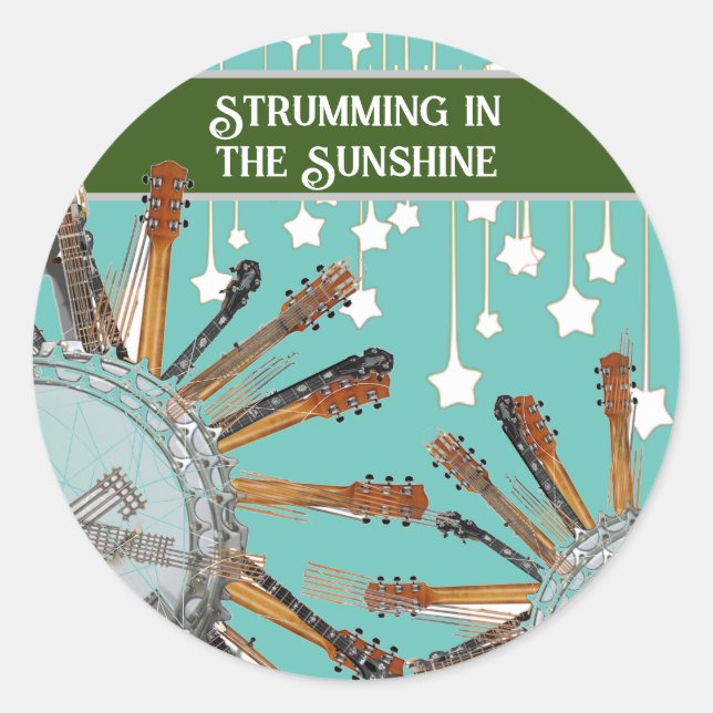 GUITAR STRINGS IN THE SUN CLASSIC ROUND STICKER (Front)