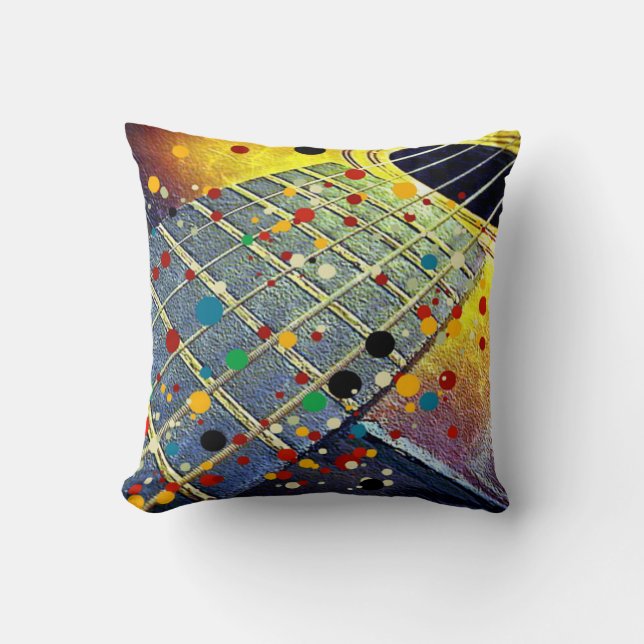 Guitar strings music colourful vintage throw pillow (Front)