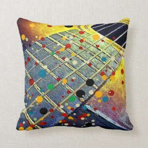 Guitar strings music colourful vintage throw pillow