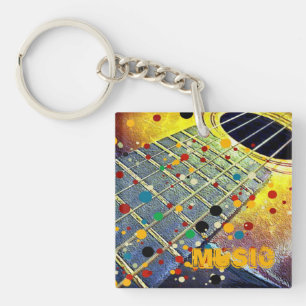 Guitar strings music mustard colourful vintage keychain