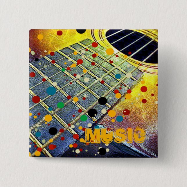 Guitar Strings Musical Watercolor  2 Inch Square Button (Front)