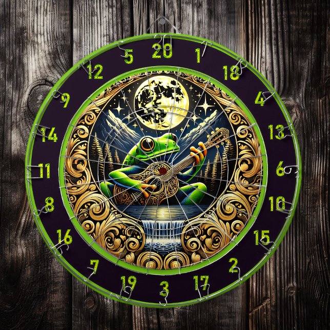 Guitar-Strumming Frog Glows Under Moon Dartboard (Creator Uploaded)