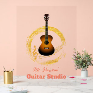 Guitar Studio Elegant Transparent Acrylic Sign 